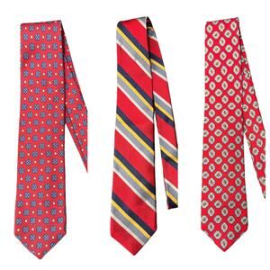 Robert Talbott Red Silk Ties LOT Geometric Stripes Office Career Classy - 3 TIES